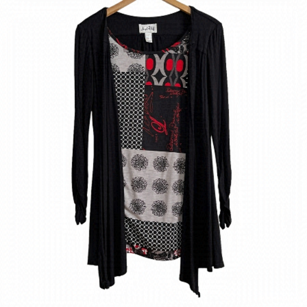 JOSEPH Ribkoff Longline Stretchy Lightweight Layered 2-in-1 Tunic Tank Cardigan